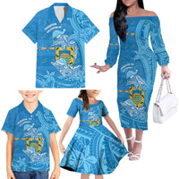 Tuvalu Christmas Family Matching Off The Shoulder Long Sleeve Dress and Hawaiian Shirt Dolphins Santa Xmas Tribal Waves - Polynesian Pride