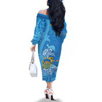 Tuvalu Christmas Family Matching Off The Shoulder Long Sleeve Dress and Hawaiian Shirt Dolphins Santa Xmas Tribal Waves - Polynesian Pride
