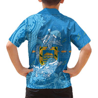 Tuvalu Christmas Family Matching Off Shoulder Maxi Dress and Hawaiian Shirt Dolphins Santa Xmas Tribal Waves - Polynesian Pride