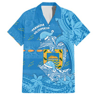 Tuvalu Christmas Family Matching Off Shoulder Maxi Dress and Hawaiian Shirt Dolphins Santa Xmas Tribal Waves - Polynesian Pride