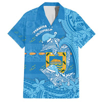 Tuvalu Christmas Family Matching Off Shoulder Short Dress and Hawaiian Shirt Dolphins Santa Xmas Tribal Waves - Polynesian Pride