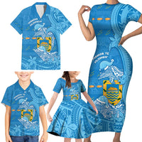 Tuvalu Christmas Family Matching Short Sleeve Bodycon Dress and Hawaiian Shirt Dolphins Santa Xmas Tribal Waves - Polynesian Pride