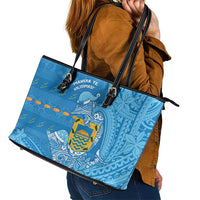 Tuvalu Christmas Leather Tote Bag Dolphins Santa Xmas Tribal Waves - Polynesian Pride