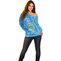 Tuvalu Christmas Off Shoulder Sweater Dolphins Santa Xmas Tribal Waves - Polynesian Pride