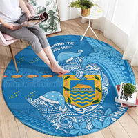 Tuvalu Christmas Round Carpet Dolphins Santa Xmas Tribal Waves - Polynesian Pride