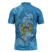 Tuvalu Christmas Zipper Polo Shirt Dolphins Santa Xmas Tribal Waves DT05 - Polynesian Pride