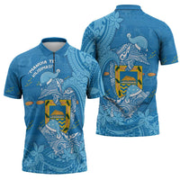Tuvalu Christmas Zipper Polo Shirt Dolphins Santa Xmas Tribal Waves DT05 - Polynesian Pride