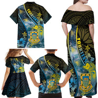 Personalised Tuvalu Family Matching Off Shoulder Maxi Dress and Hawaiian Shirt Dolphin On The Waves