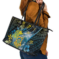 Tuvalu Leather Tote Bag Dolphin On The Waves