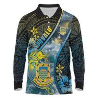 Personalised Tuvalu Long Sleeve Polo Shirt Dolphin On The Waves
