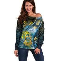 Personalised Tuvalu Off Shoulder Sweater Dolphin On The Waves