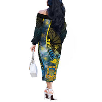 Personalised Tuvalu Off The Shoulder Long Sleeve Dress Dolphin On The Waves