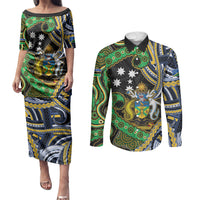 South Sea Islanders And Solomon Islands Couples Matching Puletasi and Long Sleeve Button Shirt Solomons Coat Of Arms And Southern Cross DT05 Black - Polynesian Pride