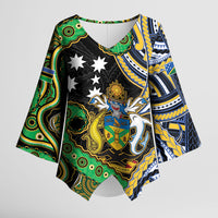 South Sea Islanders And Solomon Islands Kimono Sleeve Blouse Solomons Coat Of Arms And Southern Cross DT05 Female Black - Polynesian Pride
