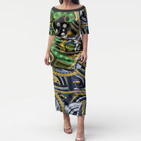 South Sea Islanders And Solomon Islands Puletasi Solomons Coat Of Arms And Southern Cross DT05 Long Dress Black - Polynesian Pride