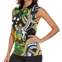 South Sea Islanders And Solomon Islands Women Sleeveless Polo Shirt Solomons Coat Of Arms And Southern Cross DT05 - Polynesian Pride