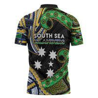 South Sea Islanders And Solomon Islands Zipper Polo Shirt Solomons Coat Of Arms And Southern Cross DT05 - Polynesian Pride