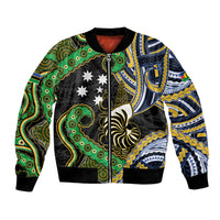 South Sea Islanders And New Caledonia Bomber Jacket Nautilus Shell Southern Cross Tribal Pattern DT05 Unisex Black - Polynesian Pride