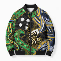 South Sea Islanders And New Caledonia Bomber Puffer Jacket Nautilus Shell Southern Cross Tribal Pattern DT05 Unisex Black - Polynesian Pride