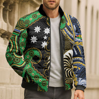 South Sea Islanders And New Caledonia Bomber Puffer Jacket Nautilus Shell Southern Cross Tribal Pattern DT05 - Polynesian Pride