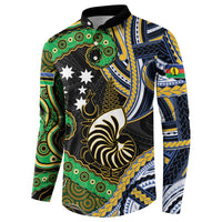 South Sea Islanders And New Caledonia Button Sweatshirt Nautilus Shell Southern Cross Tribal Pattern DT05 - Polynesian Pride