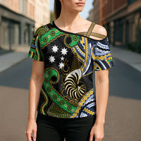 South Sea Islanders And New Caledonia Cross Shoulder Shirt Nautilus Shell Southern Cross Tribal Pattern DT05 - Polynesian Pride