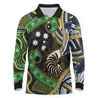 South Sea Islanders And New Caledonia Long Sleeve Polo Shirt Nautilus Shell Southern Cross Tribal Pattern DT05 Black - Polynesian Pride