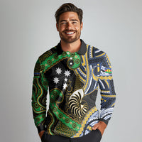 South Sea Islanders And New Caledonia Long Sleeve Polo Shirt Nautilus Shell Southern Cross Tribal Pattern DT05 - Polynesian Pride