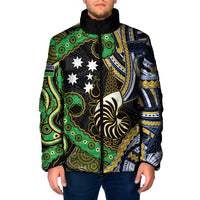 South Sea Islanders And New Caledonia Padded Jacket Nautilus Shell Southern Cross Tribal Pattern DT05 Men Black - Polynesian Pride