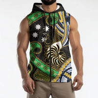 South Sea Islanders And New Caledonia Sleeveless Zip Hoodie Nautilus Shell Southern Cross Tribal Pattern DT05 - Polynesian Pride