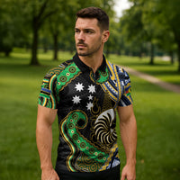 South Sea Islanders And New Caledonia Zipper Polo Shirt Nautilus Shell Southern Cross Tribal Pattern DT05 - Polynesian Pride