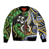 South Sea Islanders And Vanuatu Bomber Jacket Boar Tusk Warrior Southern Tribal Pattern DT05 Unisex Black - Polynesian Pride