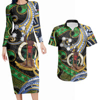 South Sea Islanders And Vanuatu Couples Matching Long Sleeve Bodycon Dress and Hawaiian Shirt Boar Tusk Warrior Southern Tribal Pattern DT05 Black - Polynesian Pride