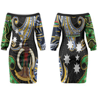 South Sea Islanders And Vanuatu Couples Matching Off The Shoulder Long Sleeve Dress and Hawaiian Shirt Boar Tusk Warrior Southern Tribal Pattern DT05 - Polynesian Pride