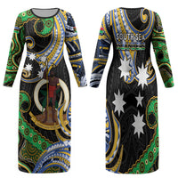 South Sea Islanders And Vanuatu Family Matching Long Sleeve Bodycon Dress and Hawaiian Shirt Boar Tusk Warrior Southern Tribal Pattern DT05 Mom's Dress Black - Polynesian Pride