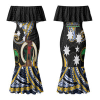 South Sea Islanders And Vanuatu Family Matching Mermaid Dress and Hawaiian Shirt Boar Tusk Warrior Southern Tribal Pattern DT05 Mom's Dress Black - Polynesian Pride