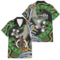 South Sea Islanders And Vanuatu Family Matching Puletasi and Hawaiian Shirt Boar Tusk Warrior Southern Tribal Pattern DT05 Dad's Shirt - Short Sleeve Black - Polynesian Pride