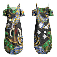 South Sea Islanders And Vanuatu Family Matching Summer Maxi Dress and Hawaiian Shirt Boar Tusk Warrior Southern Tribal Pattern DT05 Mom's Dress Black - Polynesian Pride