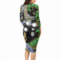 South Sea Islanders And Vanuatu Long Sleeve Bodycon Dress Boar Tusk Warrior Southern Tribal Pattern DT05 - Polynesian Pride