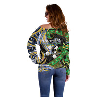 South Sea Islanders And Vanuatu Off Shoulder Sweater Boar Tusk Warrior Southern Tribal Pattern DT05 - Polynesian Pride