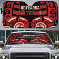 Aotearoa Ngai Te Rangi Auto Sun Shade New Zealand Traditional Maori Pattern DT05 Red - Polynesian Pride