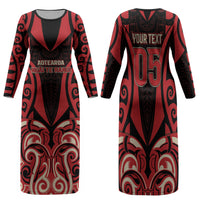 Custom Aotearoa Ngai Te Rangi Family Matching Long Sleeve Bodycon Dress and Hawaiian Shirt New Zealand Traditional Maori Pattern DT05 Mom's Dress Red - Polynesian Pride