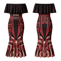 Custom Aotearoa Ngai Te Rangi Family Matching Mermaid Dress and Hawaiian Shirt New Zealand Traditional Maori Pattern DT05 Mom's Dress Red - Polynesian Pride