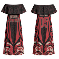 Custom Aotearoa Ngai Te Rangi Family Matching Off Shoulder Maxi Dress and Hawaiian Shirt New Zealand Traditional Maori Pattern DT05 Mom's Dress Red - Polynesian Pride