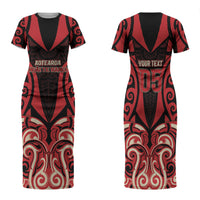 Custom Aotearoa Ngai Te Rangi Family Matching Short Sleeve Bodycon Dress and Hawaiian Shirt New Zealand Traditional Maori Pattern DT05 Mom's Dress Red - Polynesian Pride