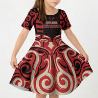 Custom Aotearoa Ngai Te Rangi Kid Short Sleeve Dress New Zealand Traditional Maori Pattern DT05 KID Red - Polynesian Pride