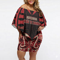 Custom Aotearoa Ngai Te Rangi Off Shoulder Short Dress New Zealand Traditional Maori Pattern DT05 Women Red - Polynesian Pride