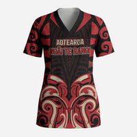 Custom Aotearoa Ngai Te Rangi Scrub Top New Zealand Traditional Maori Pattern DT05 Adult Red - Polynesian Pride