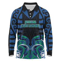 Custom Aotearoa Ngati Ranginui Long Sleeve Polo Shirt New Zealand Traditional Maori Pattern DT05 Navy - Polynesian Pride