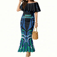 Custom Aotearoa Ngati Ranginui Mermaid Dress New Zealand Traditional Maori Pattern DT05 Women Navy - Polynesian Pride